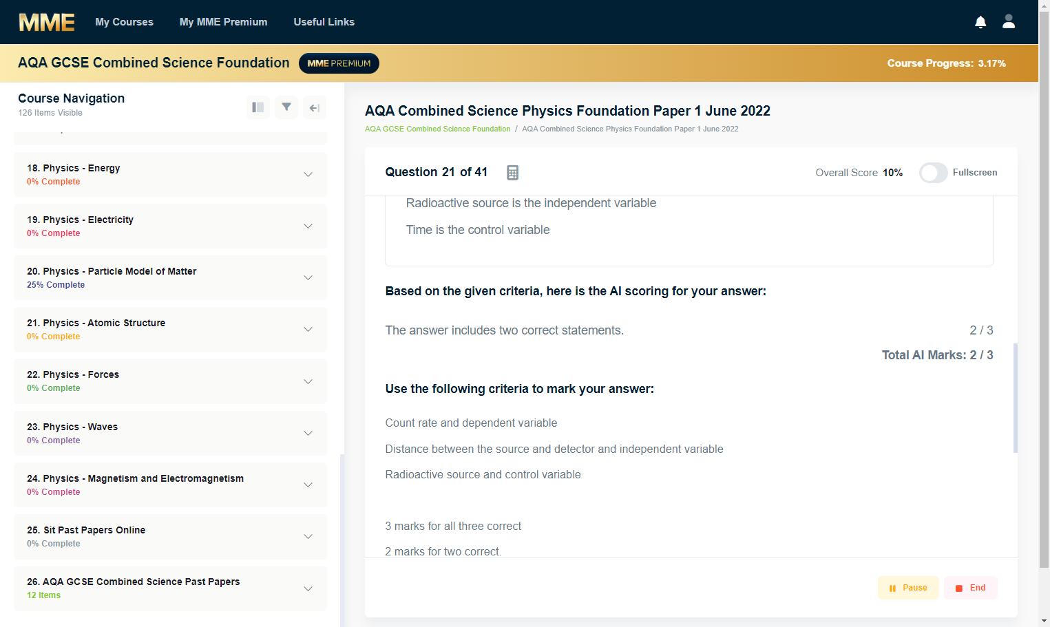When you have submitted your answer, our AI feature will mark the question for you.