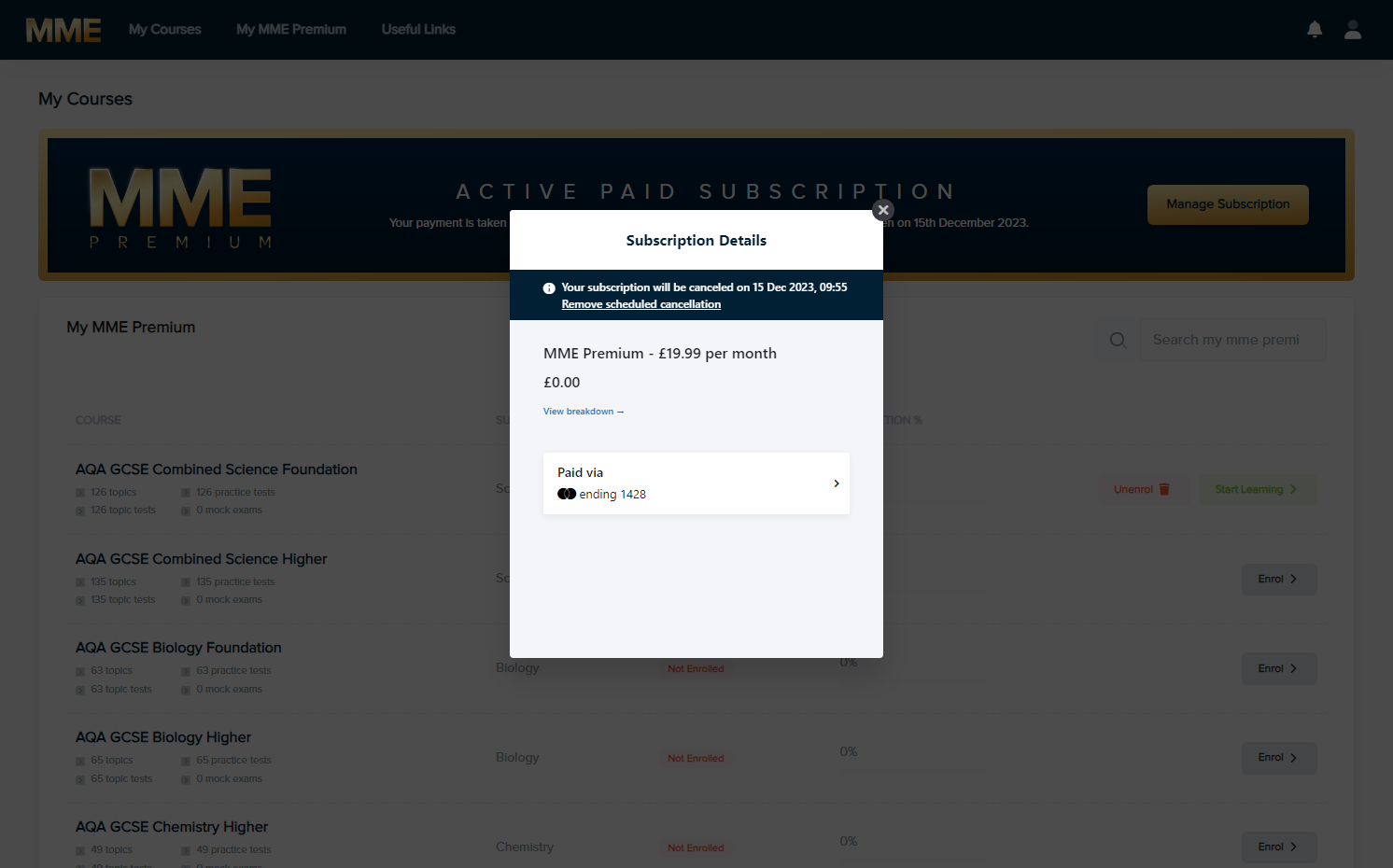 Your subscription should cancel at the end of the term, so you will receive the service until that renewal date.