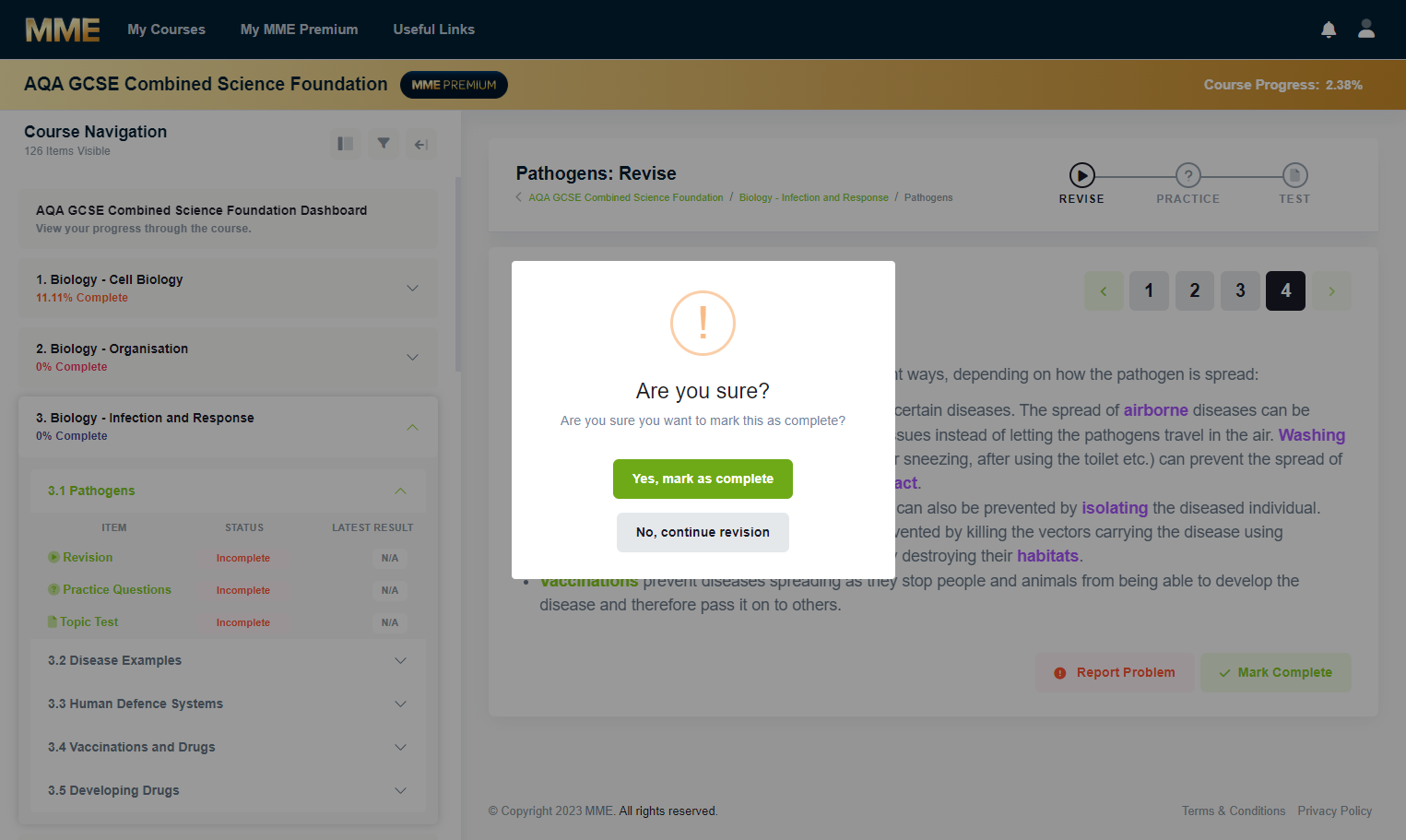Once you have marked the topic as complete, you will see your course progress go up.