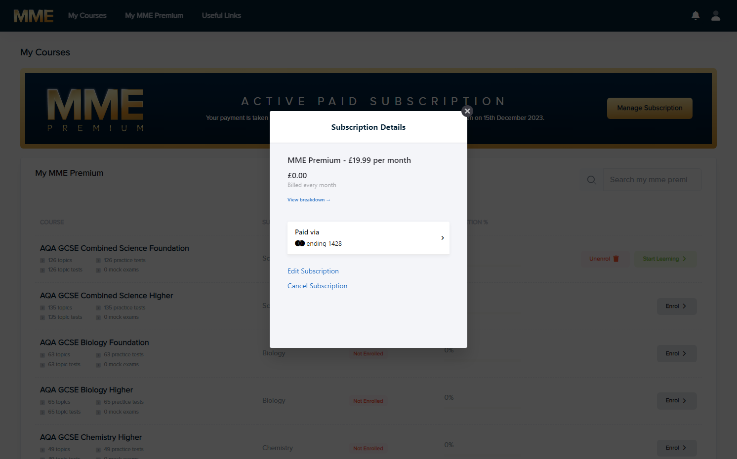 Click on Cancel Subscription.
