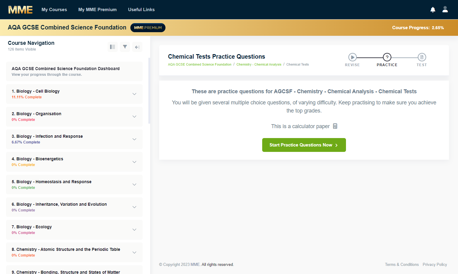 Click on Start Practice Questions Now